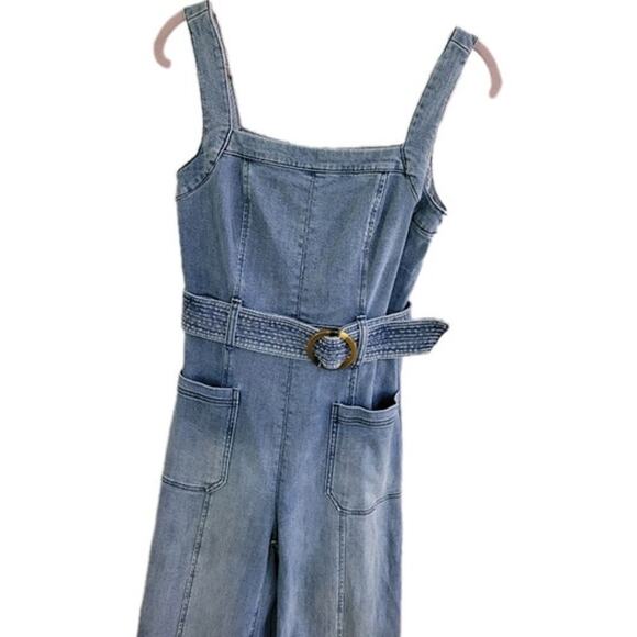 Anthropologie Pilcro Letterpress‎ Denim Jumpsuit Womens Size 2 Belted Sleeveless - Picture 2 of 10